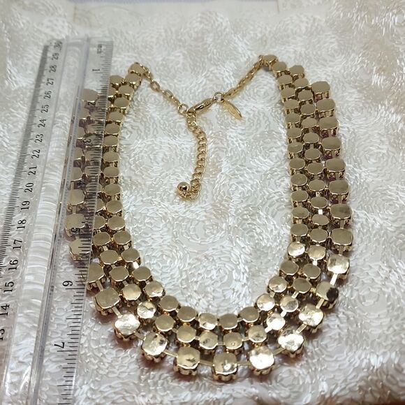 Natasha Bib Necklace Three Row Grey Pink Round Beads Gold Tone - Picture 8 of 9